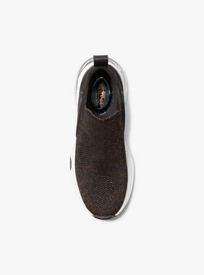 Kit Extreme Metallic Stretch Knit Slip-On Trainer in BLACK/BRONZE | Michael Kors