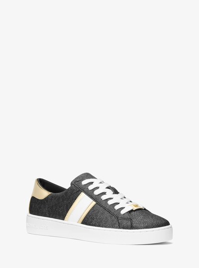 Keaton Metallic Striped Signature Logo Sneaker in BLACK | Michael Kors