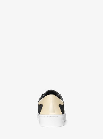 Keaton Metallic Striped Signature Logo Sneaker in BLACK | Michael Kors