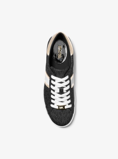 Keaton Metallic Striped Signature Logo Sneaker in BLACK | Michael Kors