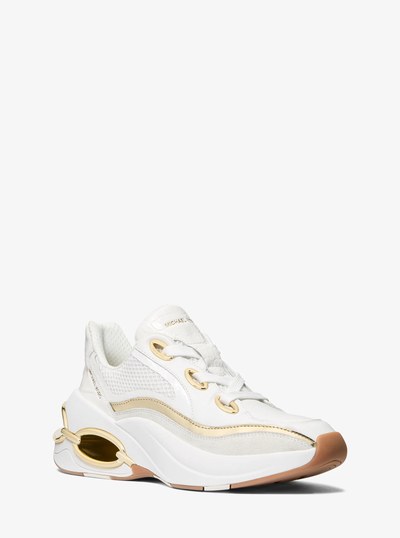 Toni Mixed-Media Trainer in WHITE/PALE GOLD | Michael Kors