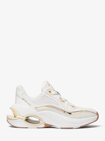 Toni Mixed-Media Trainer in WHITE/PALE GOLD | Michael Kors