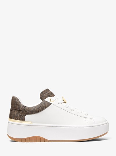 Dottie Signature Logo Trim and Leather Platform Sneaker in BROWN | Michael Kors