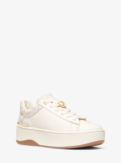 Dottie Leather and Signature Logo Sneaker in VANILLA | Michael Kors