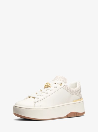 Dottie Leather and Signature Logo Sneaker in VANILLA | Michael Kors