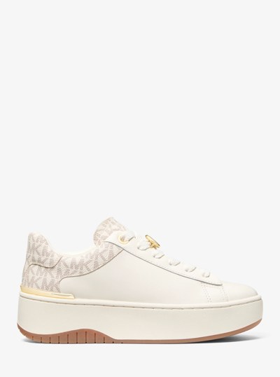 Dottie Leather and Signature Logo Sneaker in VANILLA | Michael Kors