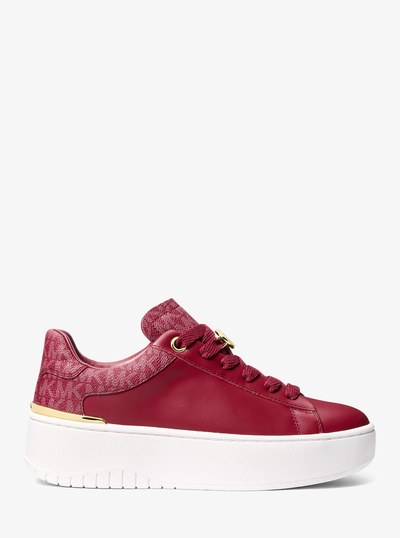 Dottie Leather and Signature Logo Sneaker in DEEP RED | Michael Kors