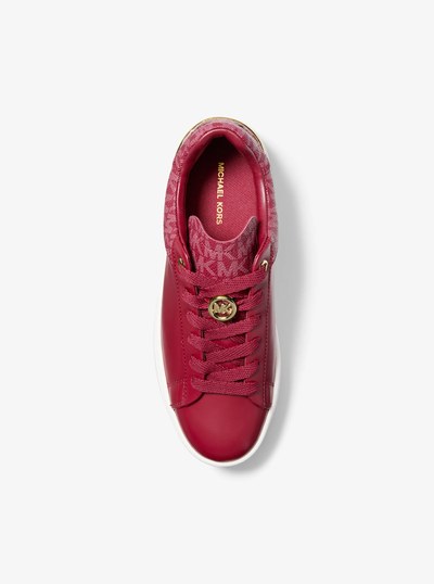 Dottie Leather and Signature Logo Sneaker in DEEP RED | Michael Kors