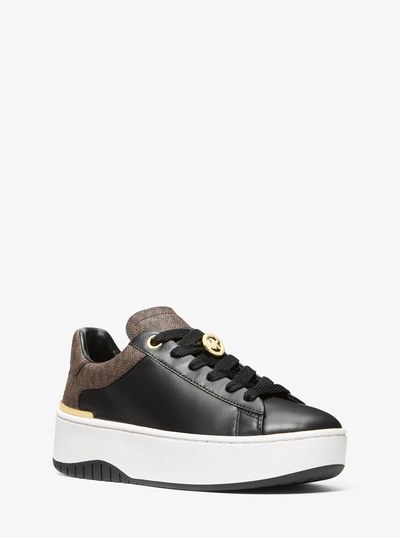 Dottie Leather and Signature Logo Sneaker in BROWN/BLK | Michael Kors