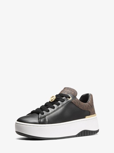 Dottie Leather and Signature Logo Sneaker in BROWN/BLK | Michael Kors
