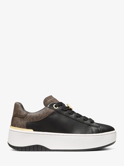 Dottie Leather and Signature Logo Sneaker in BROWN/BLK | Michael Kors