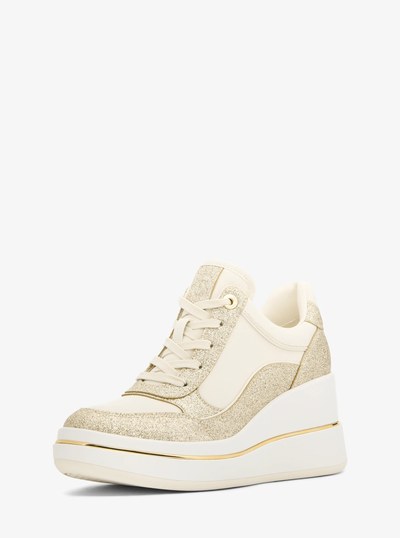 Emmy Signature Logo and Leather Wedge Trainer in PALE GOLD | Michael Kors