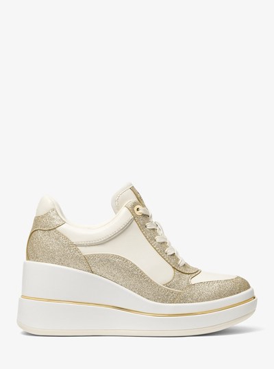 Emmy Signature Logo and Leather Wedge Trainer in PALE GOLD | Michael Kors