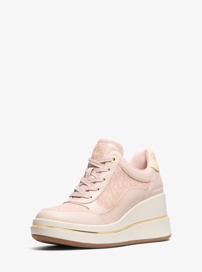 Emmy Signature Logo and Leather Wedge Trainer in SOFT PINK | Michael Kors