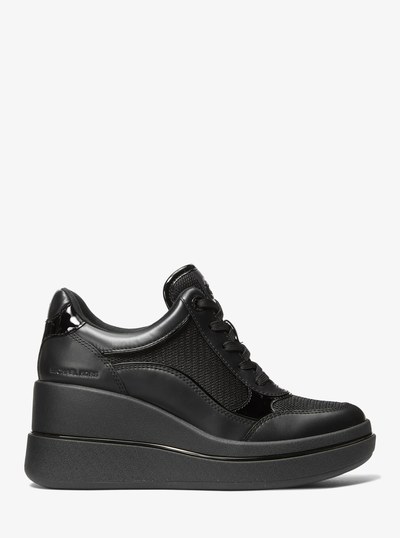 Espadrille compens&eacute;e Emmy en cuir et en maille in NOIR | Michael Kors