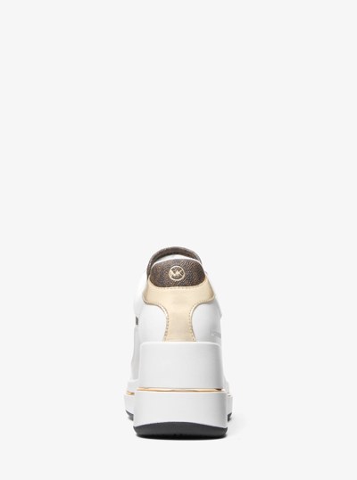 Emmy Signature Logo and Leather Wedge Trainer in BROWN | Michael Kors