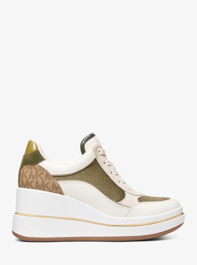 Emmy Leather Calf Hair Wedge Trainer in HUSK MULTI | Michael Kors