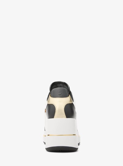 Emmy Leather and Leopard Print Calf Hair Wedge Trainer in MARIGOLD | Michael Kors