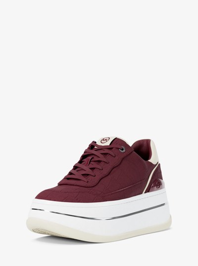 Hayes Crocodile Embossed Suede Platform Sneaker in OXBLOOD | Michael Kors