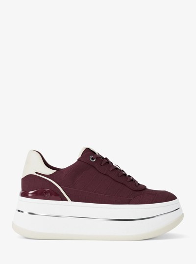 Hayes Crocodile Embossed Suede Platform Sneaker in OXBLOOD | Michael Kors