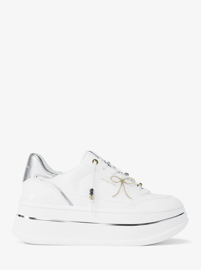 Hayes Embellished Leather Platform Sneaker in OPTIC WHITE | Michael Kors