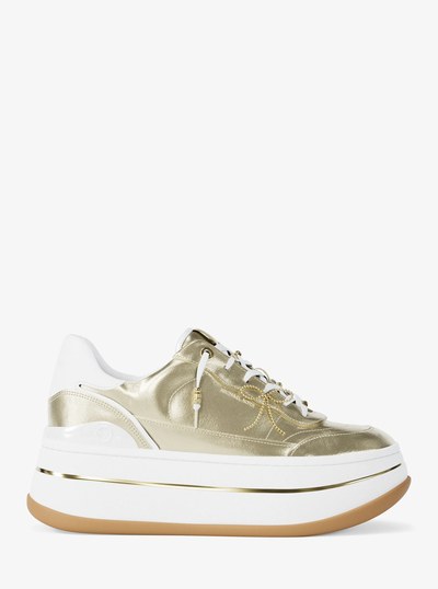 Hayes Embellished Metallic Leather Platform Sneaker in PALE GOLD | Michael Kors