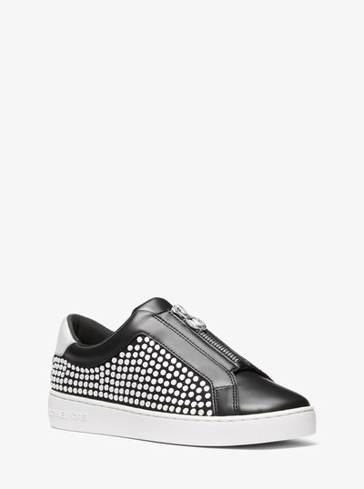 Keaton Studded Zip-Up Sneaker in BLACK | Michael Kors