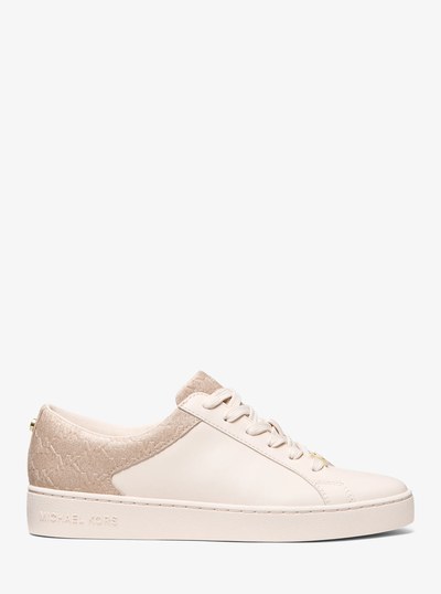 Keaton Leather and Glitter Logo Embossed Sneaker in BALLET | Michael Kors