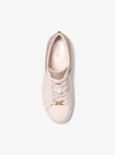 Keaton Leather and Glitter Logo Embossed Sneaker in BALLET | Michael Kors