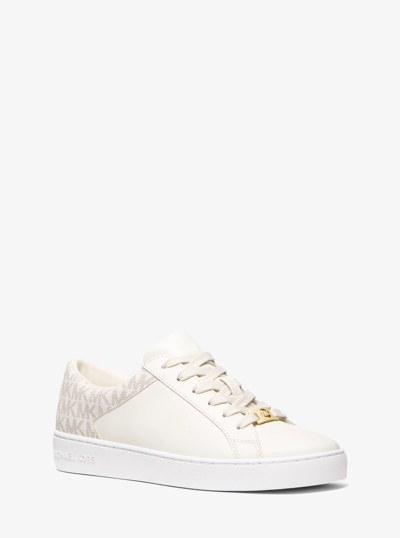 Keaton Leather and Signature Logo Sneaker in VANILLA | Michael Kors