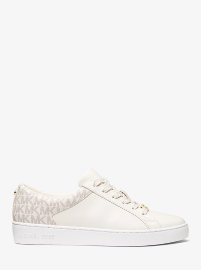 Keaton Leather and Signature Logo Sneaker in VANILLA | Michael Kors