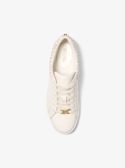 Keaton Leather and Signature Logo Sneaker in VANILLA | Michael Kors