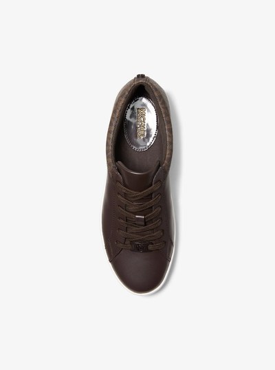 Keaton Leather and Signature Logo Sneaker in BROWN | Michael Kors