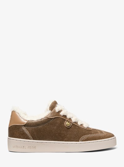 Scotty Distressed Leather and Sherpa Sneaker in HUSK | Michael Kors
