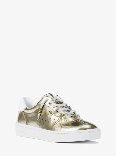 Scotty Embellished Metallic Leather Sneaker in PALE GOLD | Michael Kors