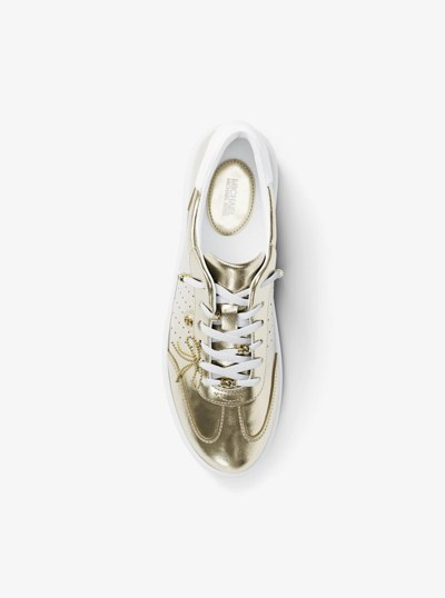 Scotty Embellished Metallic Leather Sneaker in PALE GOLD | Michael Kors