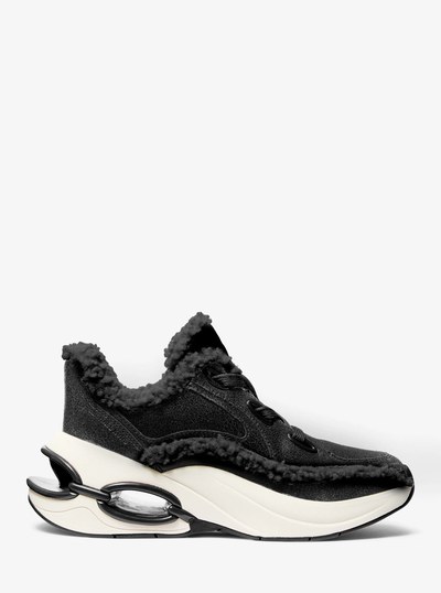 Toni Distressed Leather and Sherpa Trainer in BLACK | Michael Kors