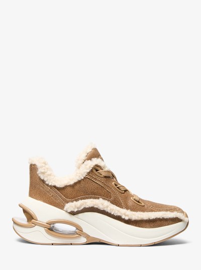 Toni Distressed Leather and Sherpa Trainer in HUSK | Michael Kors