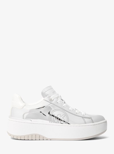 Dottie Metallic Leather Platform Sneaker in SILVER | Michael Kors
