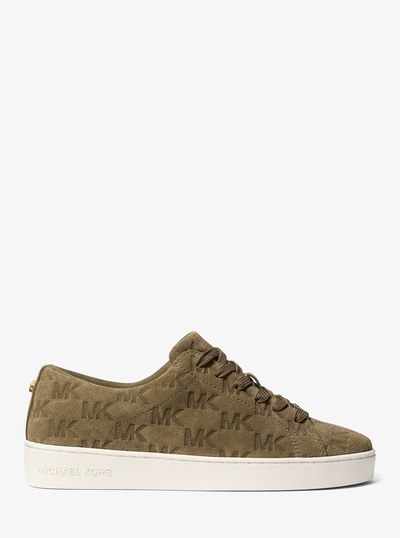 Keaton Logo-Embossed Suede Sneaker in LODEN | Michael Kors