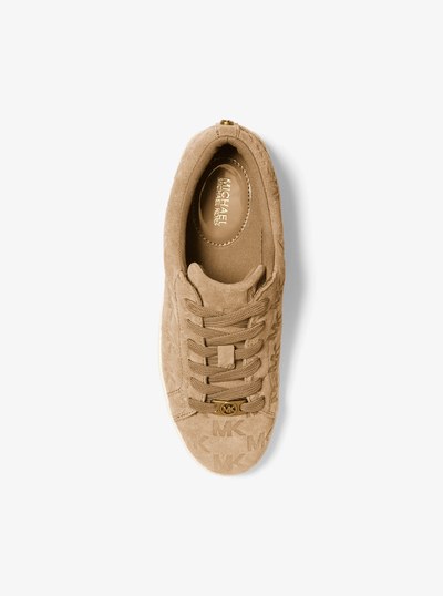 Keaton Logo-Embossed Suede Sneaker in BURNT KHAKI | Michael Kors