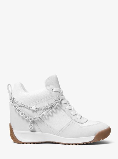 Nikko S2 Embellished Mixed-Media Wedge Trainer in OPTIC WHITE | Michael Kors