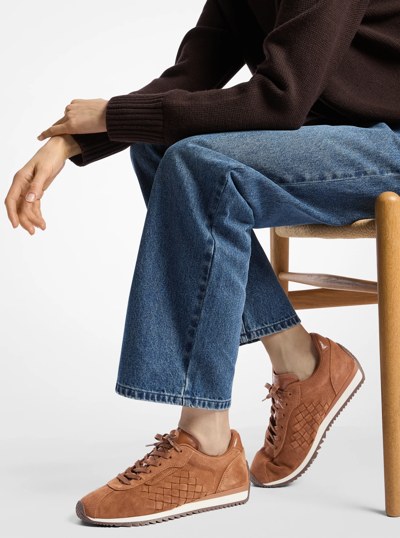 Rhodes Woven Suede Trainer in LUGGAGE | Michael Kors