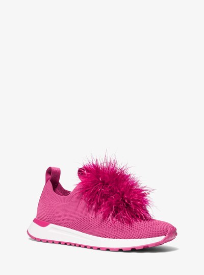 Bodie Feather Trim Stretch Knit Slip-On Trainer in DEEP FUCHSIA | Michael Kors