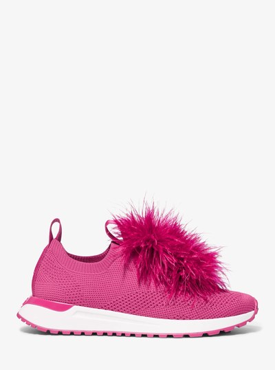 Bodie Feather Trim Stretch Knit Slip-On Trainer in DEEP FUCHSIA | Michael Kors