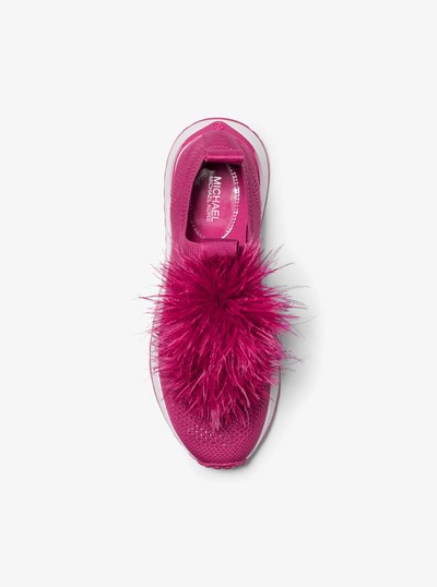 Bodie Feather Trim Stretch Knit Slip-On Trainer in DEEP FUCHSIA | Michael Kors