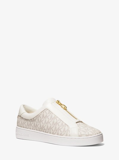 Keaton Signature Logo Zip-Up Sneaker in VANILLA | Michael Kors
