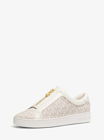 Keaton Signature Logo Zip-Up Sneaker in VANILLA | Michael Kors