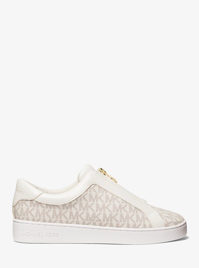 Keaton Signature Logo Zip-Up Sneaker in VANILLA | Michael Kors