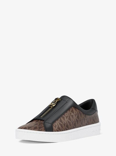 Keaton Signature Logo Zip-Up Sneaker in BROWN | Michael Kors